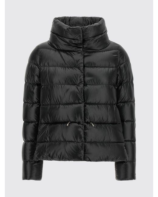 Herno Black Short Quilted Ultralight Nylon Down Jacket With High Neck And Drawstring