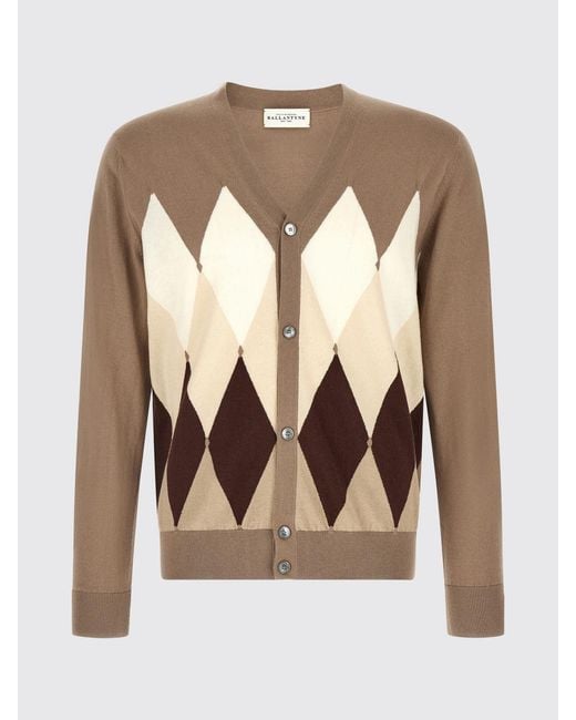 Ballantyne Rautenmuster-Cardigan Aus Baumwolle Und Kaschmir in Natural für Herren