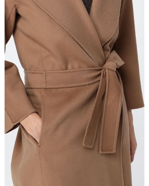 Max Mara White Belted Virgin Wool Robe Coat With Shawl Collar