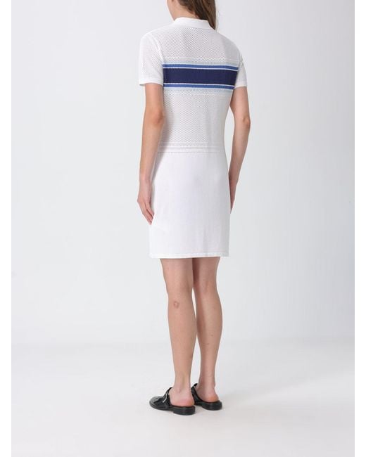 Casablanca White Striped Perforated-Knit Cotton-Blend Mini Polo Dress