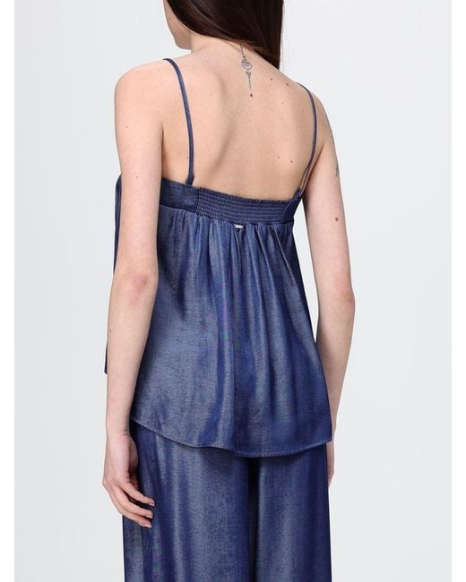 Liu Jo Blue Viscose Blend Top With Applied Rhinestones