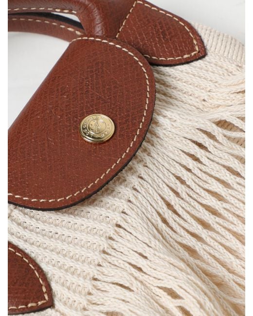 Longchamp Natural Le Pliage Filet L Mesh And Grained Leather Bag