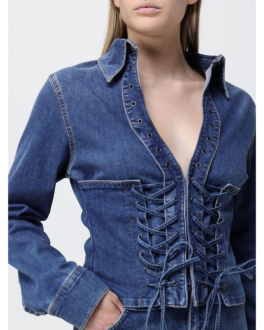 Liu Jo Blue Long-Sleeved Slim Fit Cotton Denim Bustier