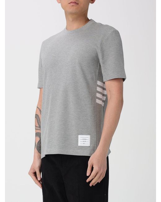 Thom Browne Gray 4-Bar Cotton Basic T-Shirt With Logo for men