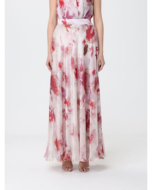 Hanita Pink Chiffon Long Skirt With Floral Print