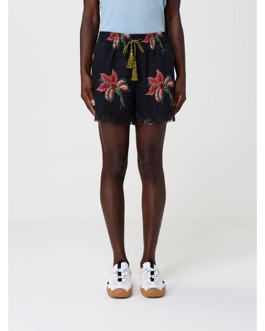 Valentino Black Linen Shorts With Floral Print
