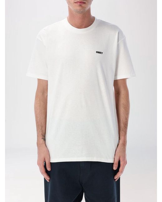 Obey White Printed Cotton T-Shirt for men