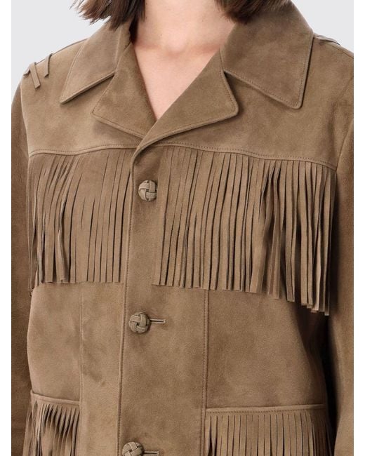 Ralph Lauren Natural Cropped Suede Lambskin Jacket With Fringes And Embroidery