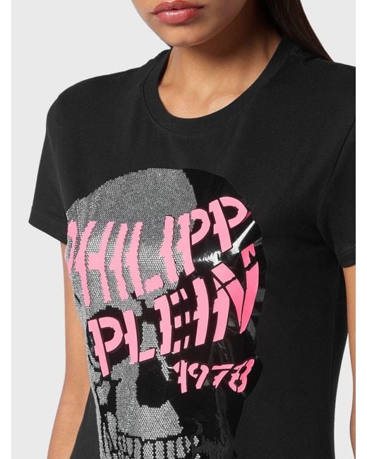 Philipp Plein Black Slim Fit Jersey T-Shirt With Rhinestone Skull Print