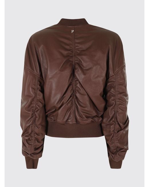 Dondup Red Cropped Synthetic Leather Bomber Jacket With Metal Zip Closure