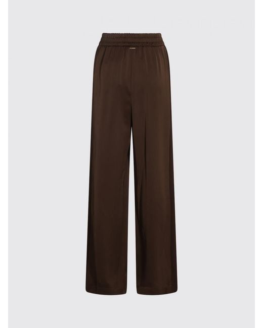 Twinset Brown High-Waisted Straight-Leg Satin Trousers