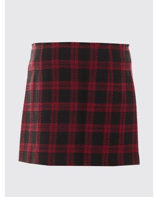 Pinko Red Check Pattern Wool Blend Wrap Mini Skirt