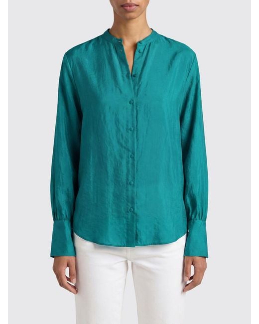 Momoní Blue MomonÌ Long-Sleeved Pure Silk Shirt With A Mandarin Collar