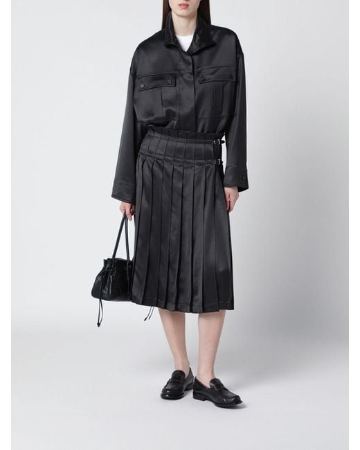 DURAZZI MILANO Black Pleated Satin Skirt