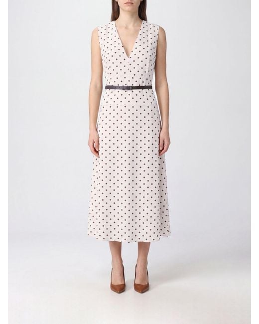 P.A.R.O.S.H. White Polka Dot Silk Crêpe De Chine Midi Dress P.A.R.O.S.H. With V-Neck