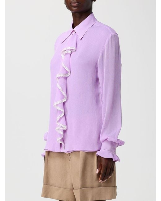 Alberta Ferretti Purple Silk Shirt With Ruffles