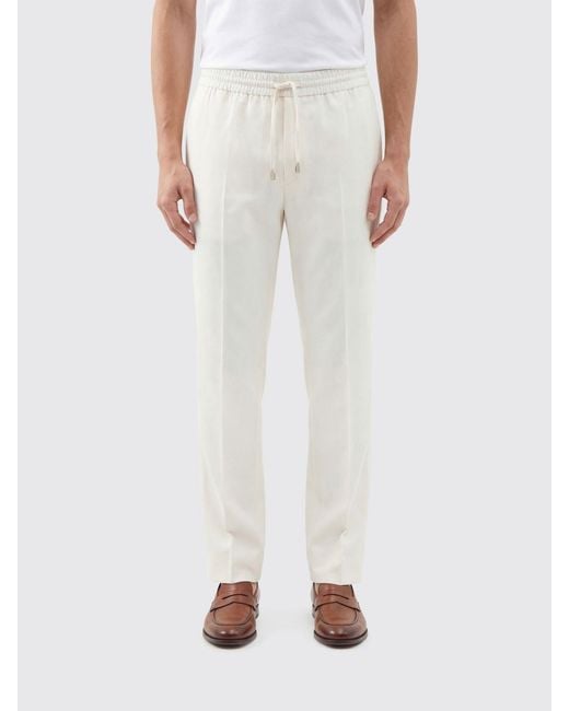 Brioni White Linen And Cotton Trousers With Drawstring for men