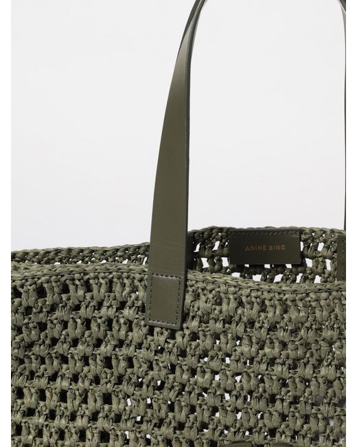 Anine Bing Green Rio Perforated Raffia Bag