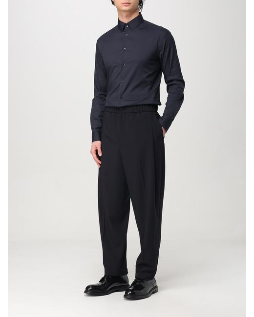 Giorgio Armani Blue Classic Stretch Cotton Shirt for men
