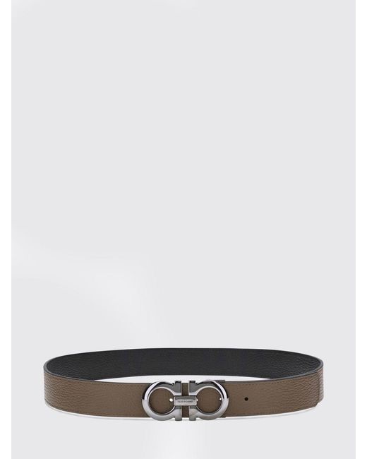 Ferragamo Brown Gancini Grained Calfskin Leather Belt for men
