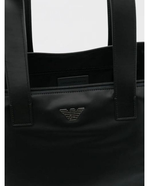 Emporio Armani Black Medium Recycled Nylon Shopping Bag for men