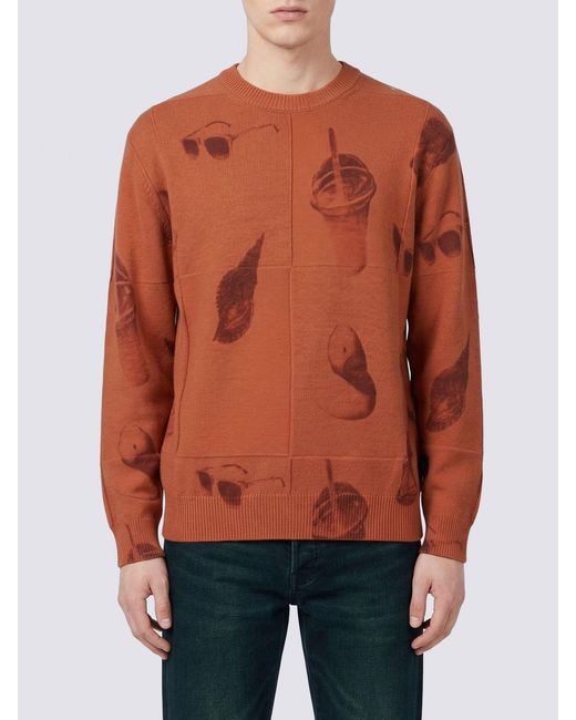 Paul Smith Orange Cotton Crew Neck Pullover With Graphic Print for men
