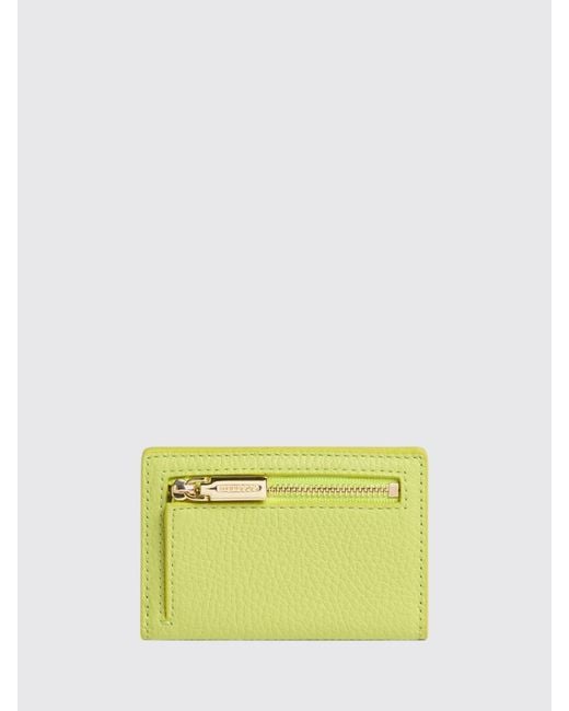 Coccinelle Yellow Metallic Small Grained Leather Credit Card Holder