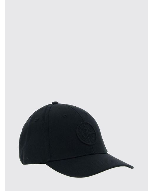 Stone Island Black Cotton Baseball Cap With Embroidered Compass Logo for men