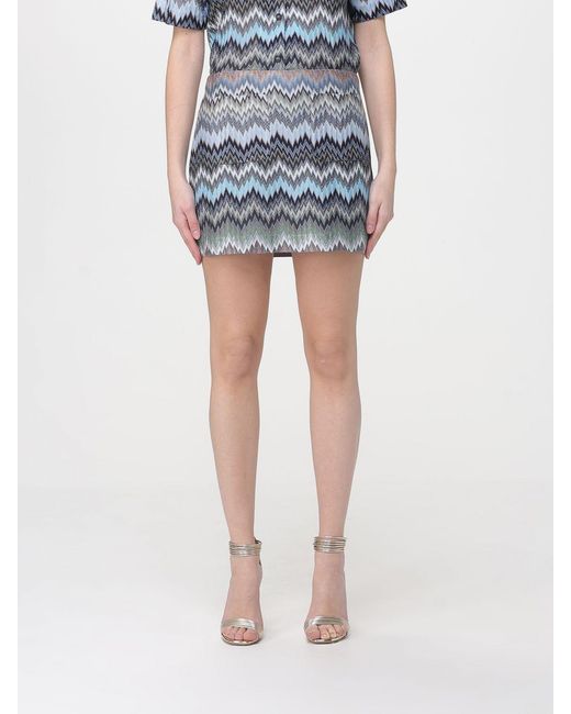 Missoni Blue Viscose Mini Skirt With Zig-Zag Motif