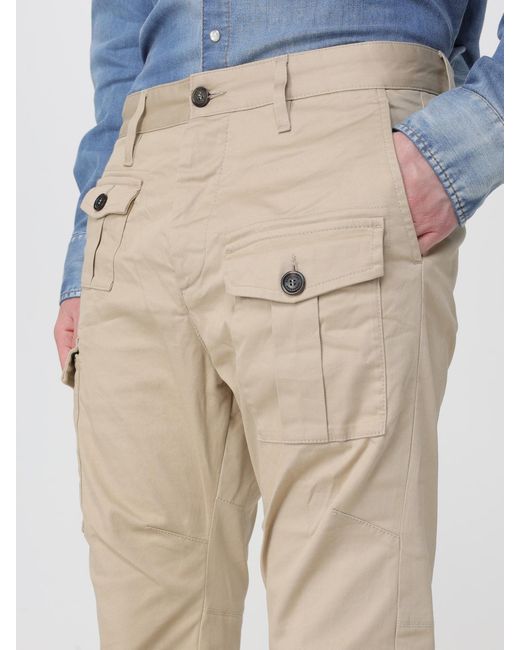 DSquared² Natural Stretch Cotton Cargo Trousers for men