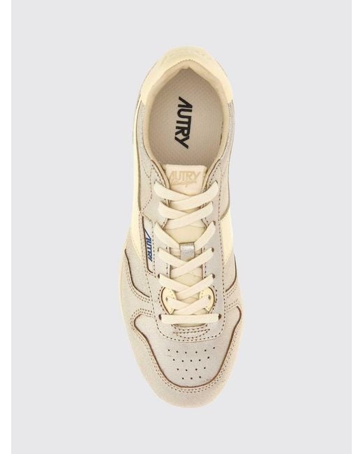 Autry Natural Windspin Leather And Laminated Leather Sneakers With Carved Logo