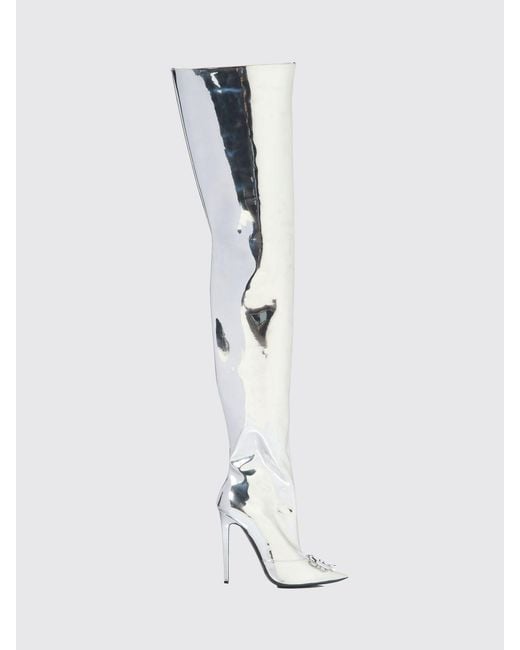 Philipp Plein White Patent Over-The-Knee Boots With A High Stiletto Heel