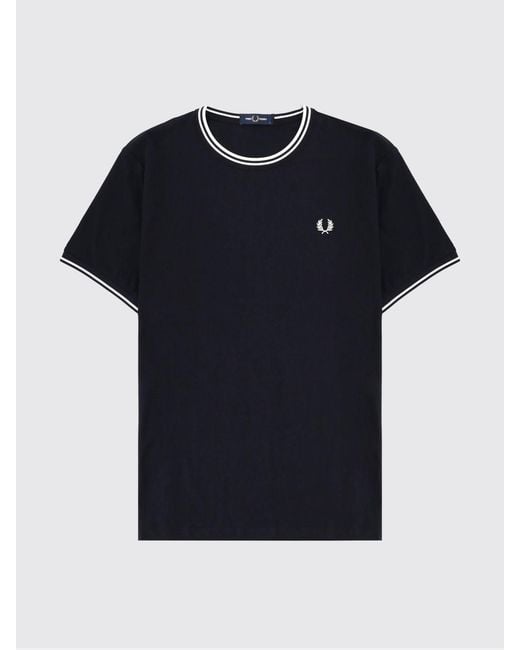 Fred Perry Blue Cotton T-Shirt With Logo for men