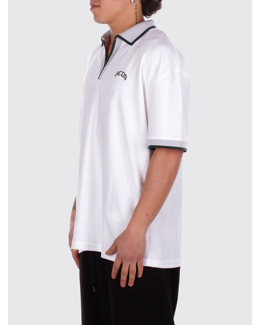 Gcds White Cotton Polo Shirt With Logo for men