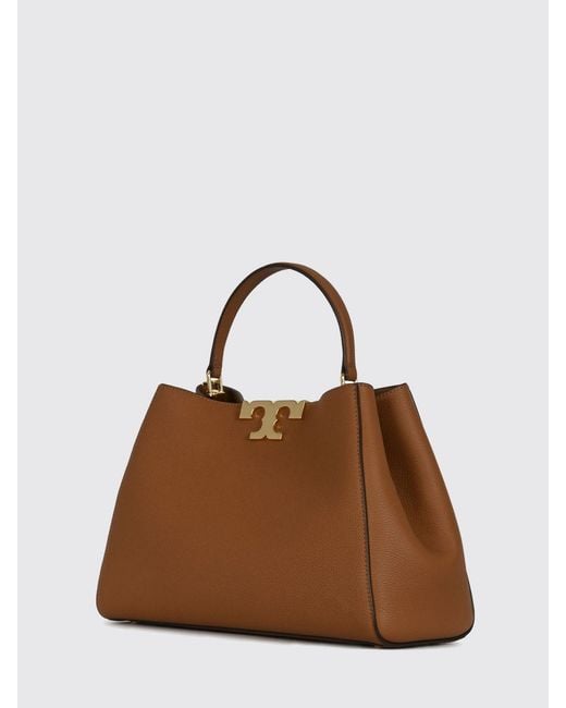 Tory Burch Brown Eleonora Large Grained Leather Handbag With Double T Logo