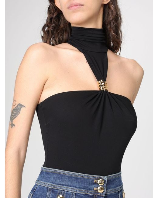 Elisabetta Franchi Blue Cut-Out Viscose Bodysuit Top