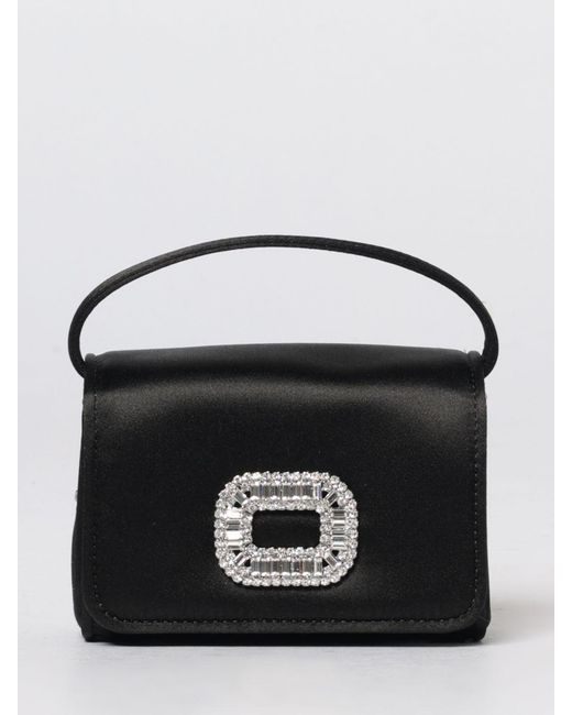 Roger Vivier Black Pilgrim Satin Bag With Jewel Buckle