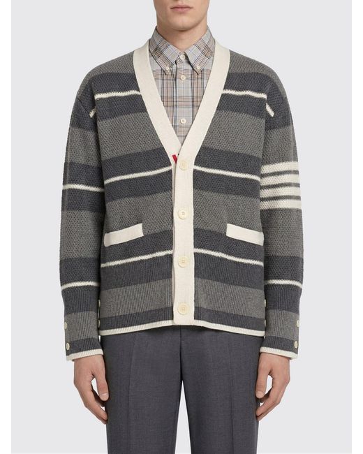 Thom Browne Gray Striped Cotton Cardigan for men