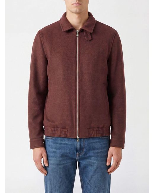 Brunello Cucinelli Red Wool Bomber Jacket With High Neck And Zip Closure for men
