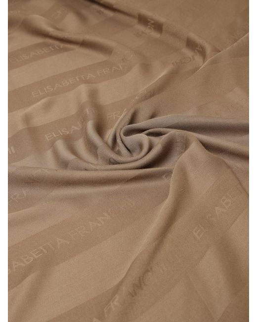 Elisabetta Franchi Natural Viscose Blend Scarf With Jacquard Logo