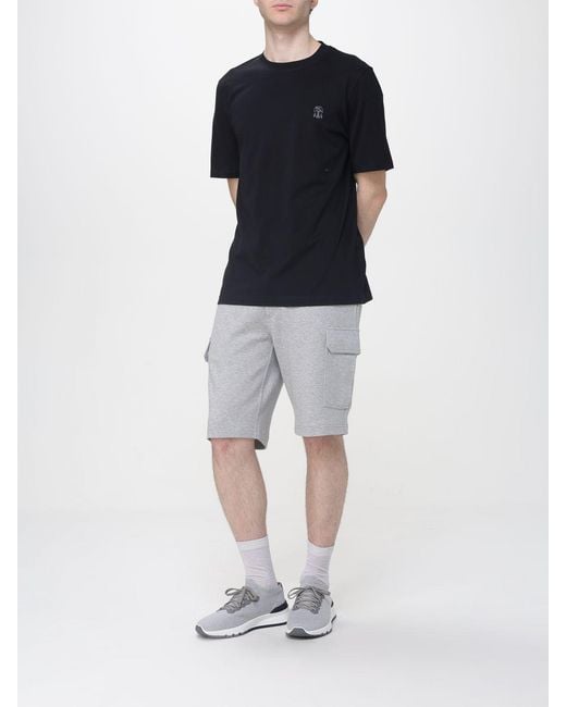 Brunello Cucinelli Gray Cotton And Cashmere Cargo Shorts for men