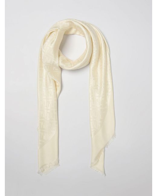 Fendi Natural Ff Silk And Wool Shawl With Jacquard Monogram