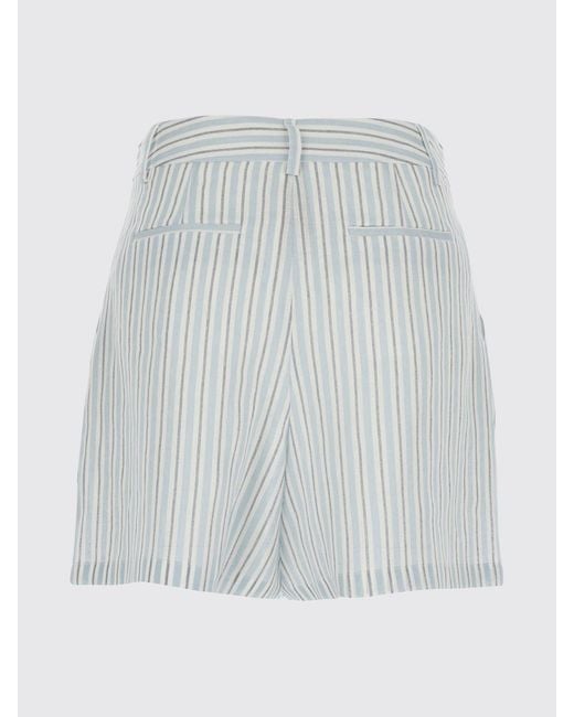 Semicouture White High-Waisted Striped Linen Shorts With Belt Loops