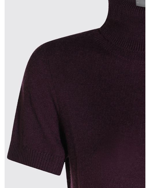 Allude Purple Slim Fit Short-Sleeved Cashmere Turtleneck Jumper