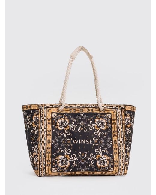 Twinset White Printed Cotton Bag