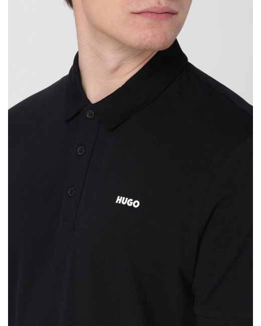 Polo in piquet di cotone con logo di HUGO in Black da Uomo