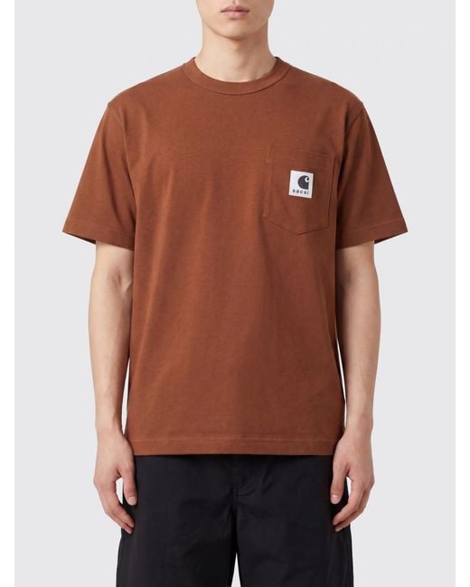 SACAI X CARHARTT WIP Brown Cotton T-Shirt With Logo for men