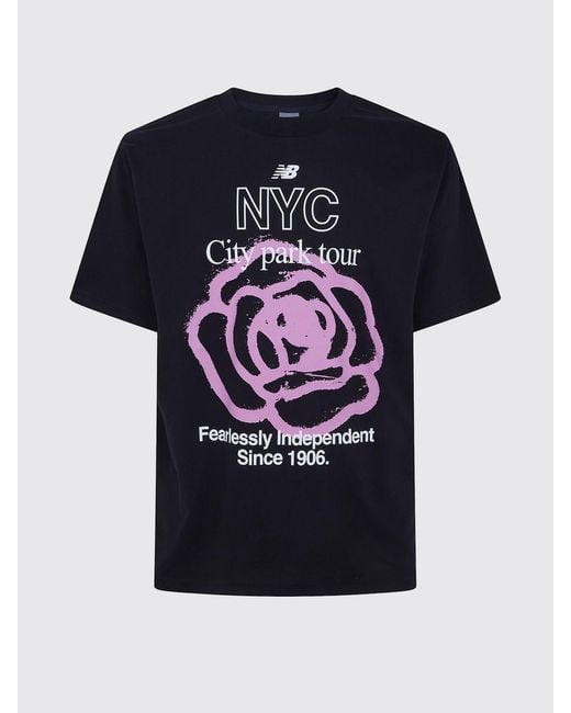 New Balance Blue Cotton Blend T-Shirt With Contrasting Graphic Logo Print for men