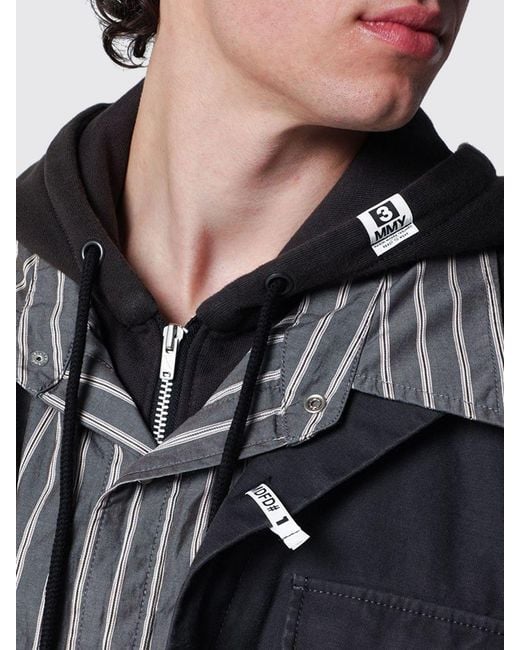 Maison Mihara Yasuhiro Black Oversized Hooded Cotton Shirt Jacket for men
