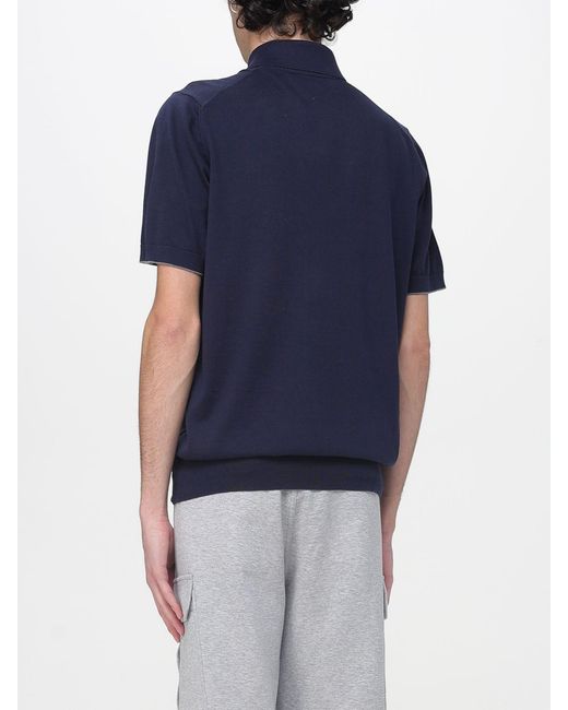 Brunello Cucinelli Blue Cotton Logo Polo Shirt for men